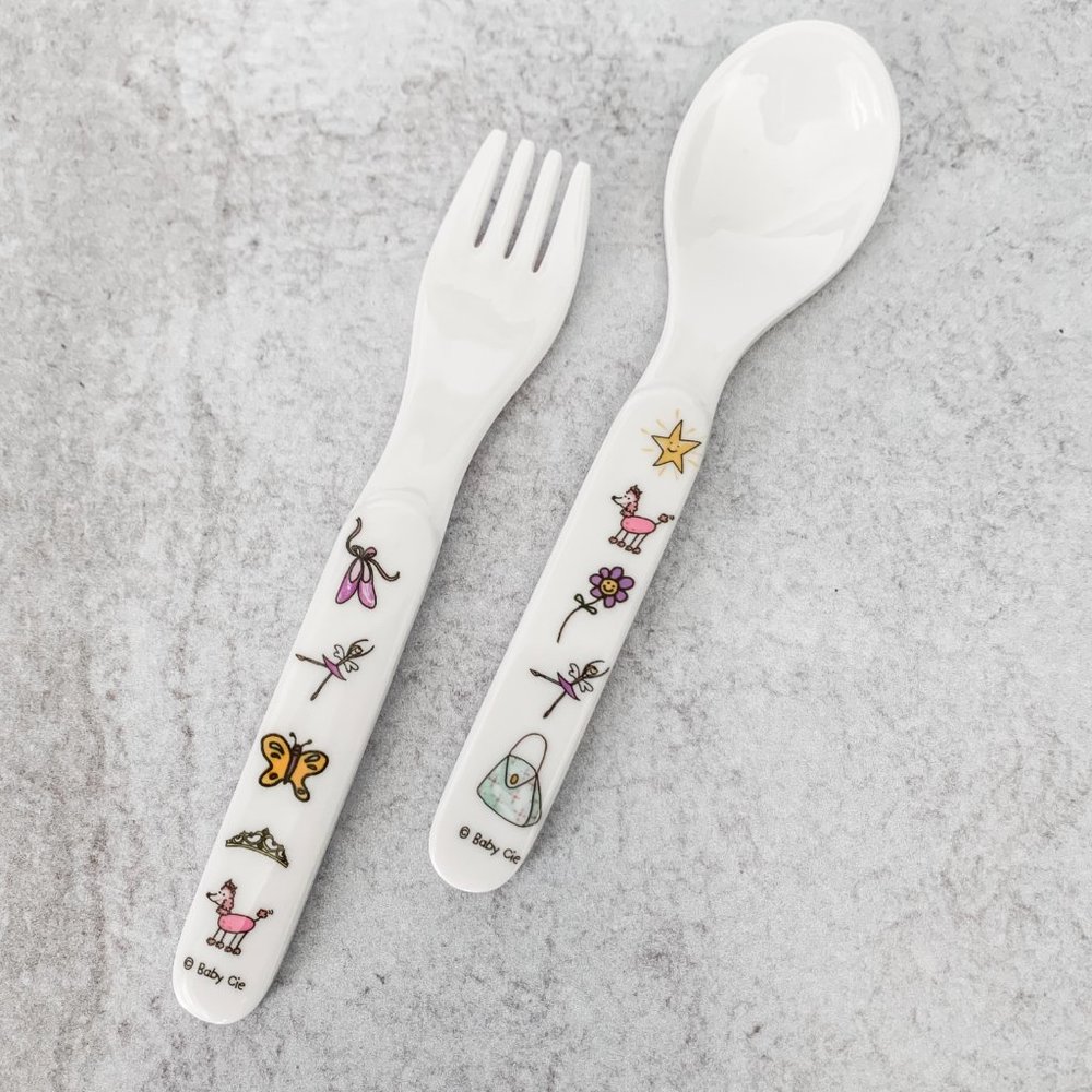 NWT Baby Cie Melamine Fork and Spoon Set for Baby or Toddler